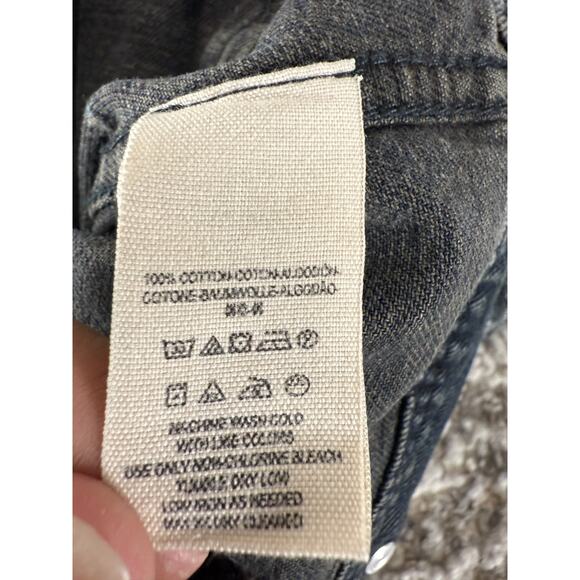 Free People Size S Cropped Denim Jacket Outdoor Hooded Blue Long Sleeve Button - Picture 7 of 8